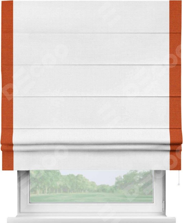 Римская штора «Кортин» с кантом Стрим Дуо, для проема, ткань лён белый, ширина 40-60 см