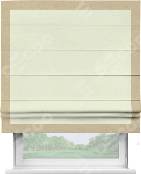 Римская штора «Кортин» с кантом Чесс, для проема, ткань вельвет молочный