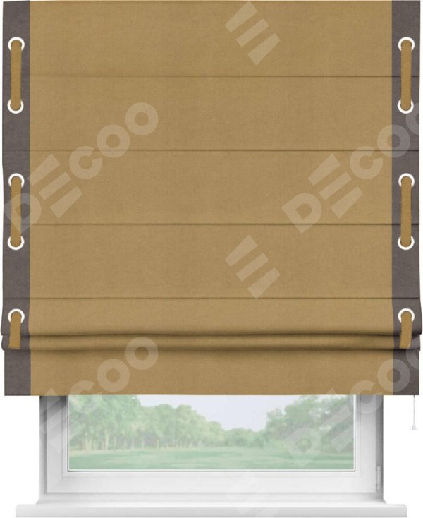 Римская штора «Кортин» с кантом Стрим Дуо (люверсы с пояском), для проема, ткань вельвет горчица