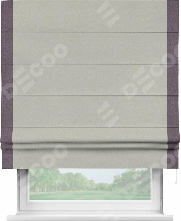 Римская штора «Кортин» с кантом Стрим Дуо, для проема, ткань лён димаут, светло-серый