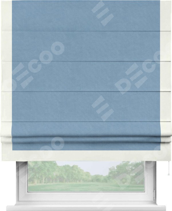 Римская штора «Кортин» для проема, канвас голубой, с кантом Виктория