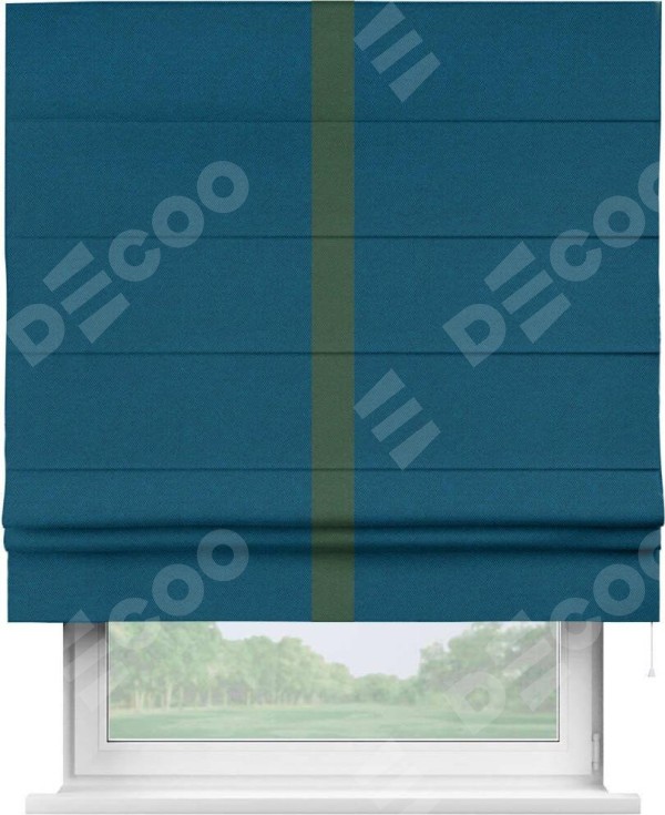 Римская штора «Кортин» с кантом Хайвэй, для проема, ткань лён димаут, синий