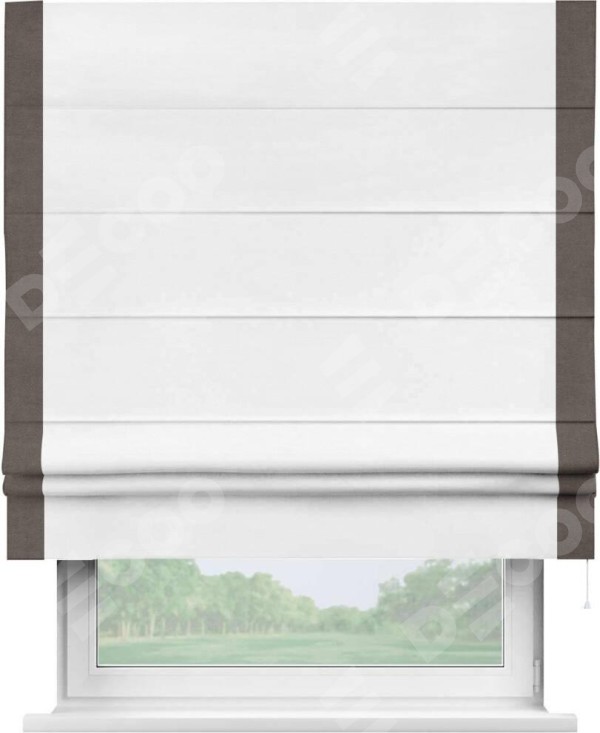 Римская штора «Кортин» с кантом Стрим Дуо, для проема, ткань вельвет дымчато-белый