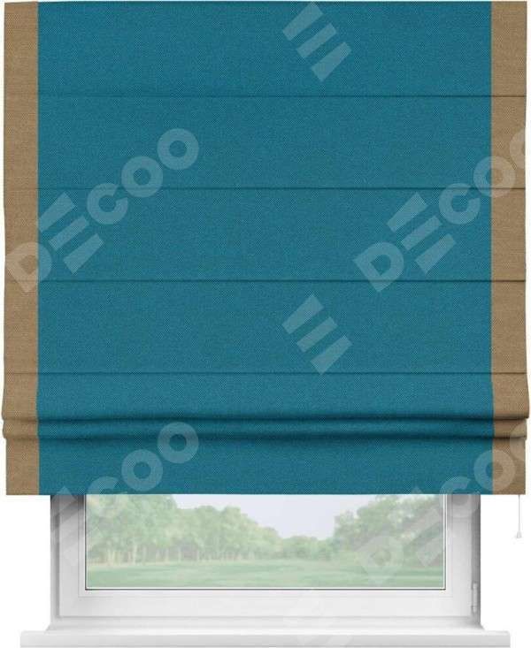 Римская штора «Кортин» с кантом Стрим Дуо, для проема, ткань лён димаут, светло-синий