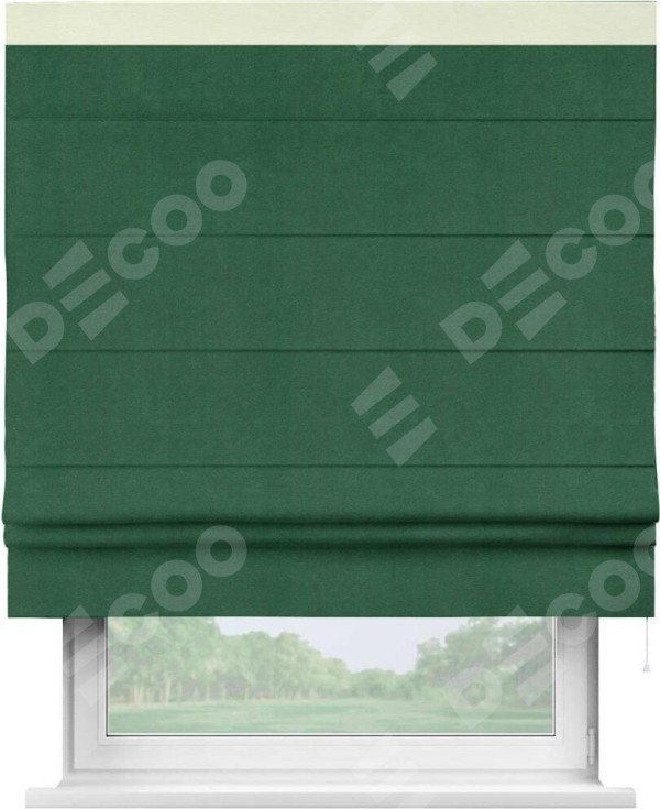 Римская штора «Кортин» с кантом Кинг, для проема, ткань вельвет зеленый