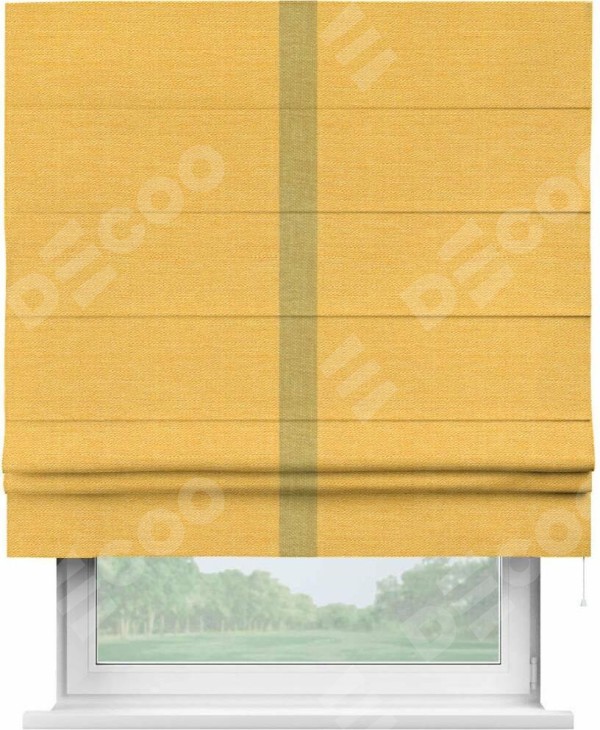 Римская штора «Кортин» с кантом Хайвэй, для проема, ткань лён желтый