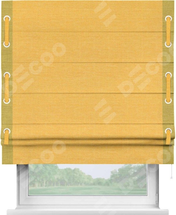 Римская штора «Кортин» с кантом Стрим Дуо (люверсы с пояском), для проема, ткань лён желтый
