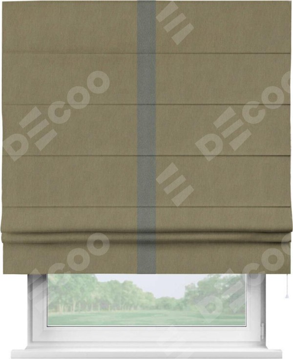 Римская штора «Кортин» с кантом Хайвэй, для проема, ткань блэкаут однотонный бежево-золотой