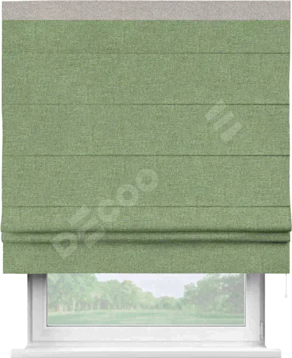 Римская штора «Cortin» для проёма, лён димаут светло-салатовый с кантом Кинг