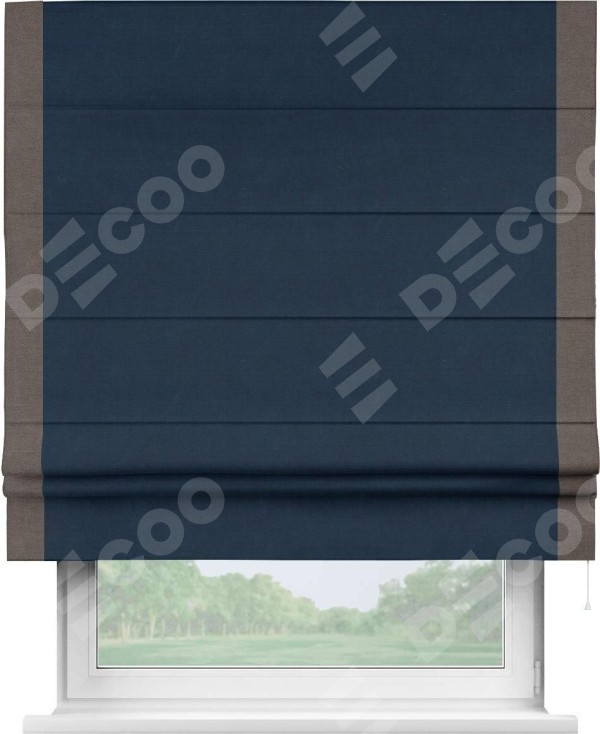 Римская штора «Кортин» с кантом Стрим Дуо, для проема, ткань вельвет темно-синий