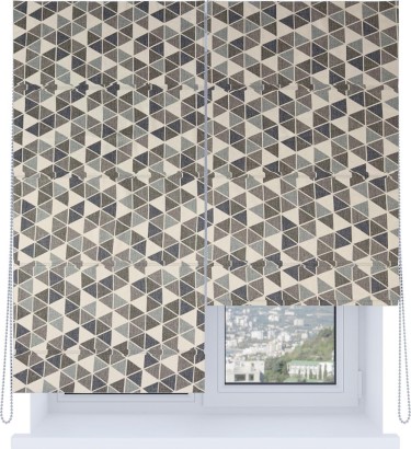 Римская штора «Кортин», система «Комфорт», димаут «Треугольники синие»