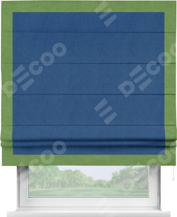 Римская штора «Кортин» с кантом Чесс, для проема, ткань вельвет синий