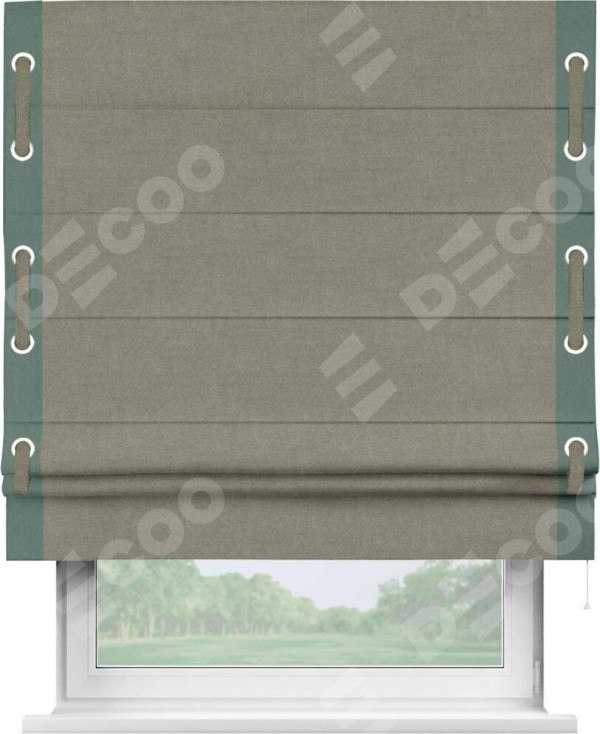 Римская штора «Кортин» с кантом Стрим Дуо (люверсы с пояском), для проема, лён блэкаут шампань