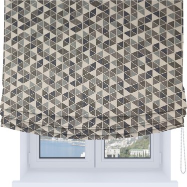 Римская штора Soft с мягкими складками, ткань димаут «Треугольники синие»