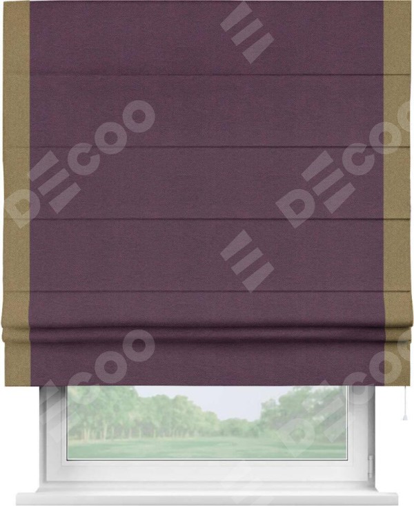 Римская штора «Кортин» с кантом Стрим Дуо, для проема, ткань лён димаут, фиолетовый
