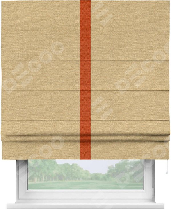 Римская штора «Кортин» с кантом Хайвэй, для проема, ткань лён темно-бежевый
