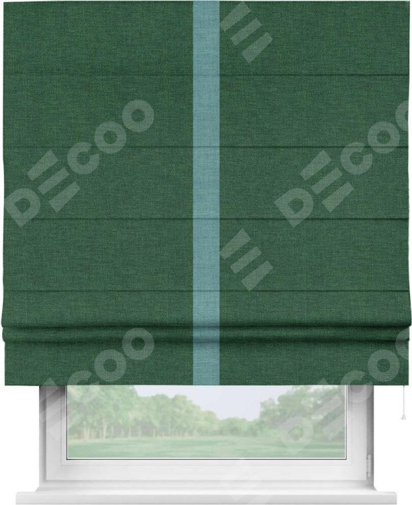 Римская штора «Кортин» с кантом Хайвэй, для проема, ткань лён серо-зеленый
