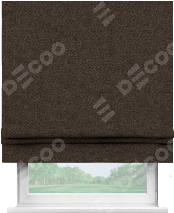 Римская штора «Кортин», твид блэкаут тёмно-коричневый, для проёма