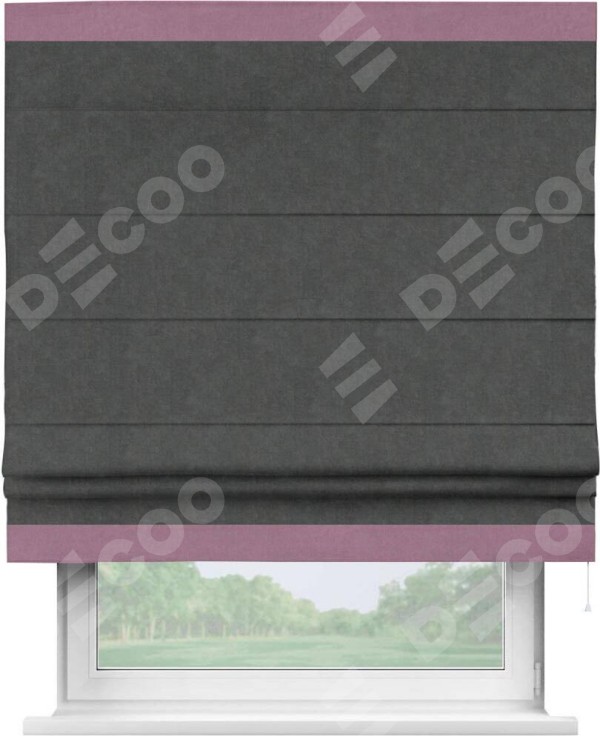 Римская штора «Кортин» с кантом Горизонт, для проема, ткань вельвет цвет тёмно-серый