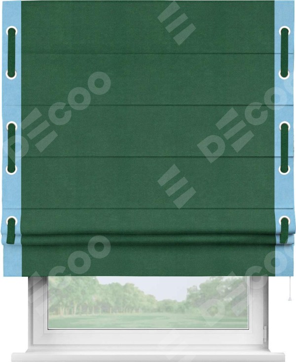 Римская штора «Кортин» с кантом Стрим Дуо (люверсы с пояском), для проема, ткань вельвет зеленый