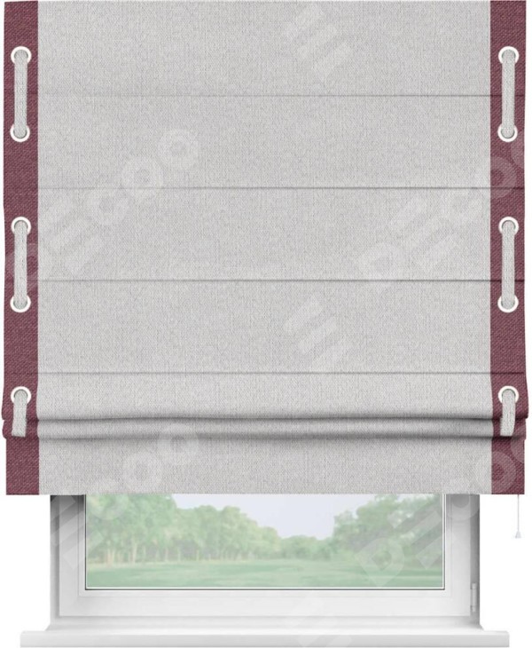 Римская штора «Кортин» с кантом Стрим Дуо (люверсы с пояском), для проема, лён димаут светло-бежевый
