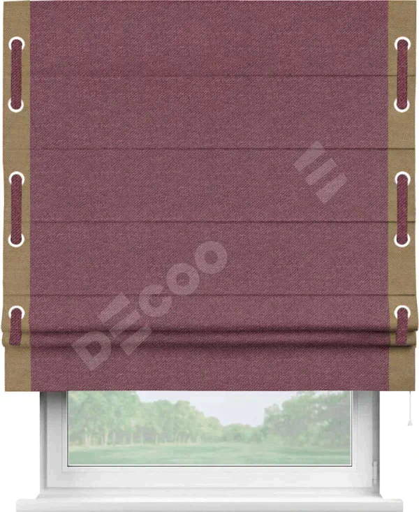Римская штора «Кортин» с кантом Стрим Дуо (люверсы с пояском), для проема, ткань лён димаут, марсала