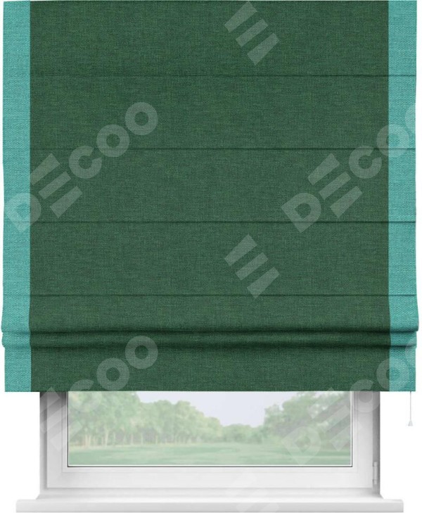 Римская штора «Кортин» с кантом Стрим Дуо, для проема, ткань лён серо-зеленый