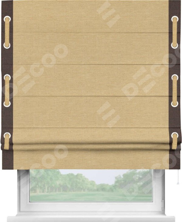 Римская штора «Кортин» с кантом Стрим Дуо (люверсы с пояском), для проема, ткань лён темно-бежевый