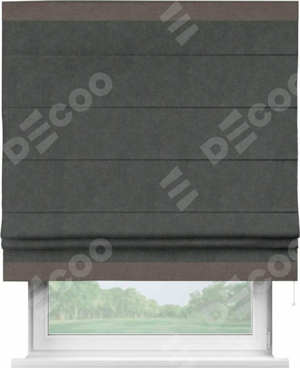 Римская штора «Кортин» с кантом Горизонт, для проема, ткань вельвет цвет тёмно-серый