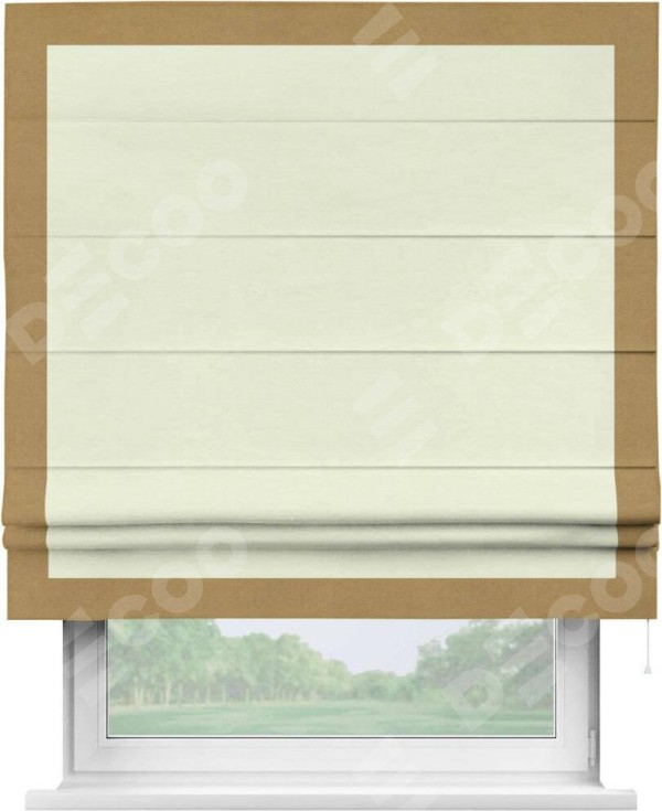 Римская штора «Кортин» с кантом Чесс, для проема, ткань вельвет молочный