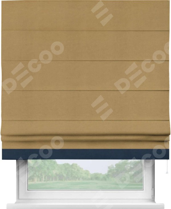 Римская штора «Кортин» с кантом Джестер, для проема, ткань вельвет горчица