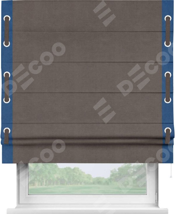 Римская штора «Кортин» с кантом Стрим Дуо (люверсы с пояском), для проема, ткань вельвет коричневый