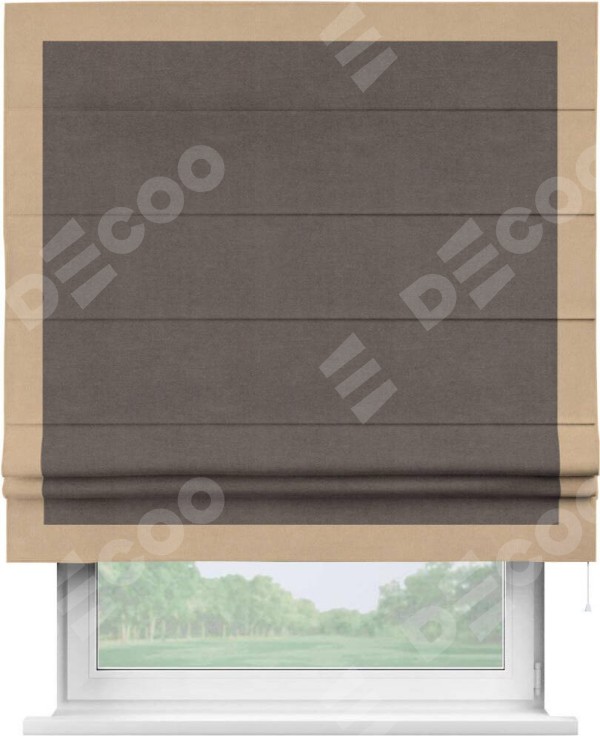 Римская штора «Кортин» с кантом Чесс, для проема, ткань вельвет коричневый