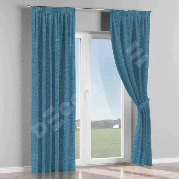 Комплект штор рогожка димаут лазурно-синий, на тесьме «Карандаш»