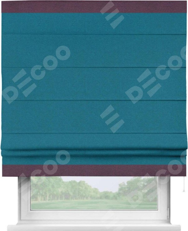 Римская штора «Кортин» с кантом Горизонт, для проема, ткань лён димаут, светло-синий