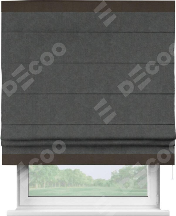 Римская штора «Кортин» с кантом Горизонт, для проема, ткань вельвет цвет тёмно-серый