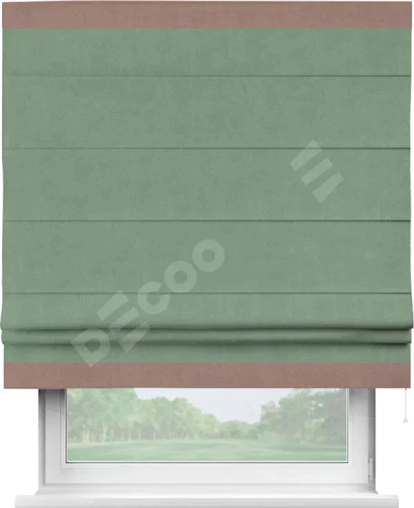 Римская штора «Кортин» с кантом Горизонт, для проема, лён блэкаут светло-бирюзовый