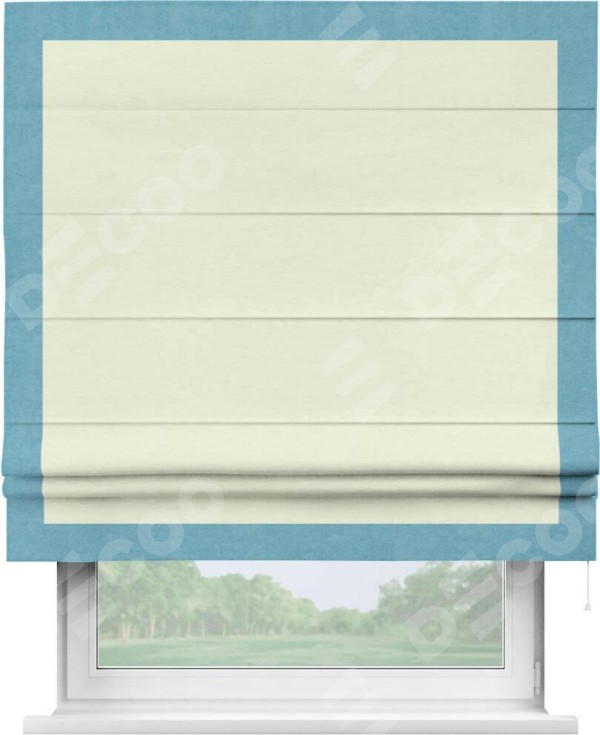 Римская штора «Кортин» с кантом Чесс, для проема, ткань вельвет молочный