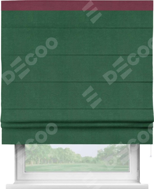 Римская штора «Кортин» с кантом Кинг, для проема, ткань вельвет зеленый