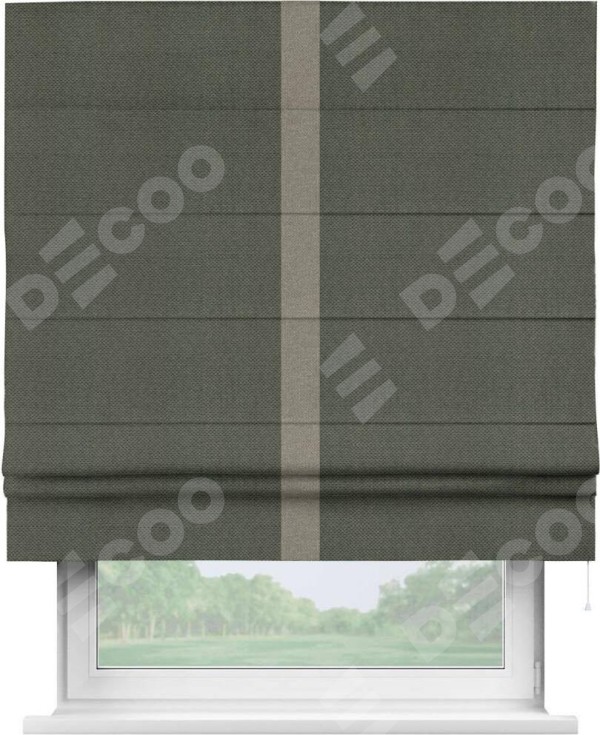 Римская штора «Кортин» с кантом Хайвэй, для проема, ткань лён димаут, графит