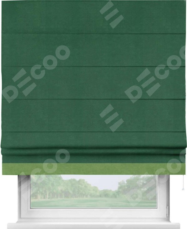 Римская штора «Кортин» с кантом Джестер, для проема, ткань вельвет зеленый