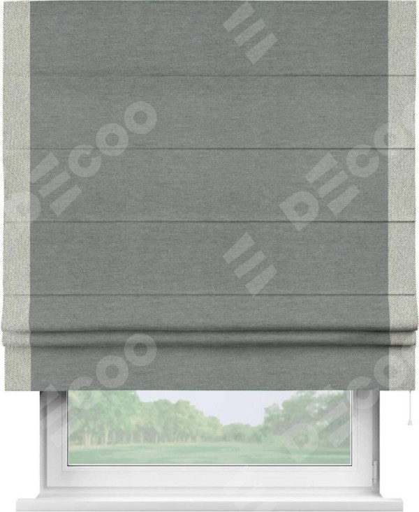 Римская штора «Кортин» с кантом Стрим Дуо, для проема, ткань твид блэкаут, серый