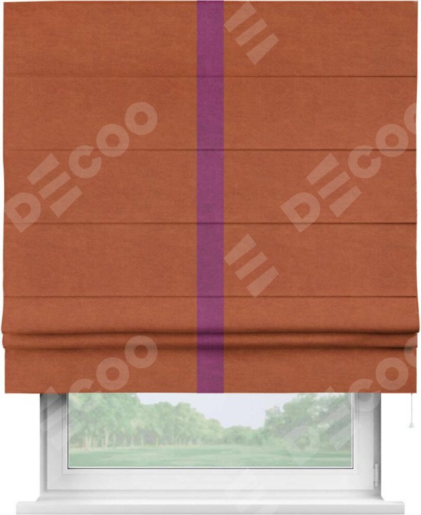 Римская штора «Кортин» с кантом Хайвэй, для проема, ткань вельвет терракотовый