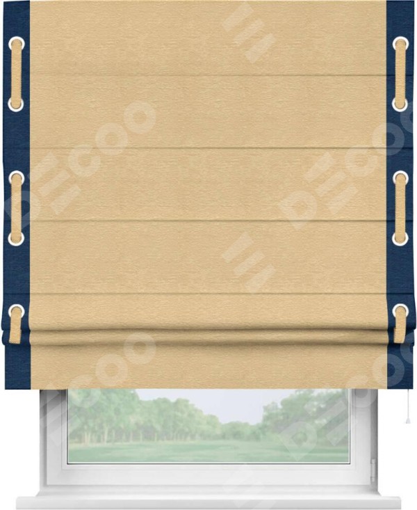 Римская штора «Кортин» с кантом Стрим Дуо (люверсы с пояском), для проема, ткань софт однотонный бежевый