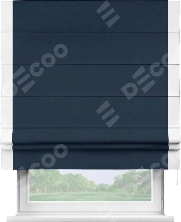 Римская штора «Кортин» с кантом Стрим Дуо, для проема, ткань вельвет темно-синий