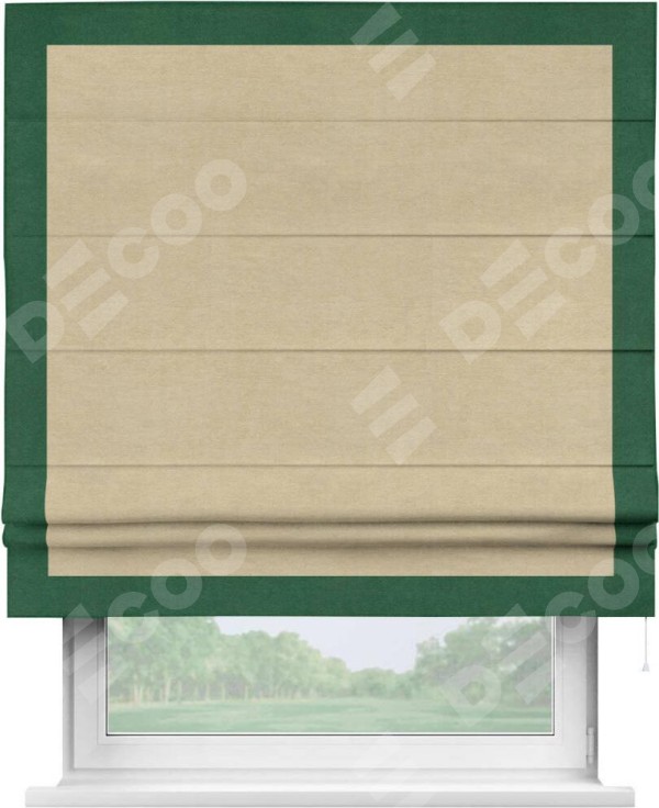 Римская штора «Кортин» с кантом Чесс, для проема, ткань вельвет бежевый