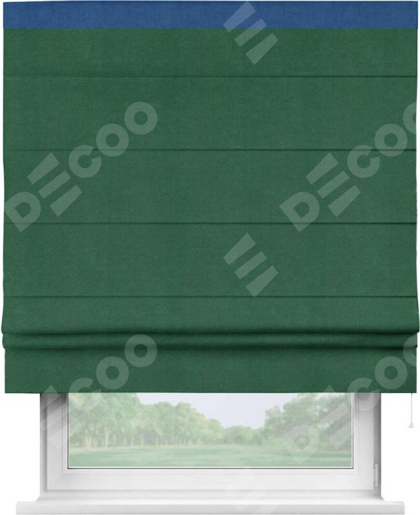 Римская штора «Кортин» с кантом Кинг, для проема, ткань вельвет зеленый