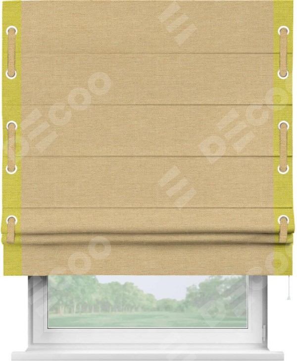 Римская штора «Кортин» с кантом Стрим Дуо (люверсы с пояском), для проема, ткань лён темно-бежевый