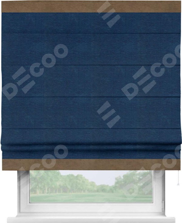 Римская штора «Кортин» с кантом Горизонт, для проема, ткань софт однотонный синий