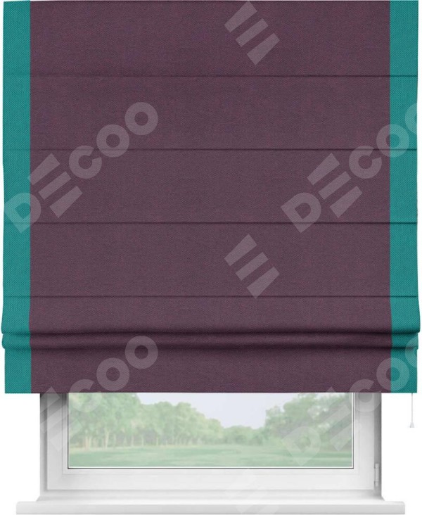 Римская штора «Кортин» с кантом Стрим Дуо, для проема, ткань лён димаут, фиолетовый
